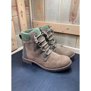 L.L. Bean Womens Size 9 Medium Suede Leather Boots W/ Knit Cuffs Brown & Green